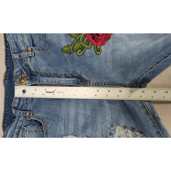 Masseys Rose Embroidered Distressed Skinny Jeans Blue Denim Size 14 - Picture 7 of 16